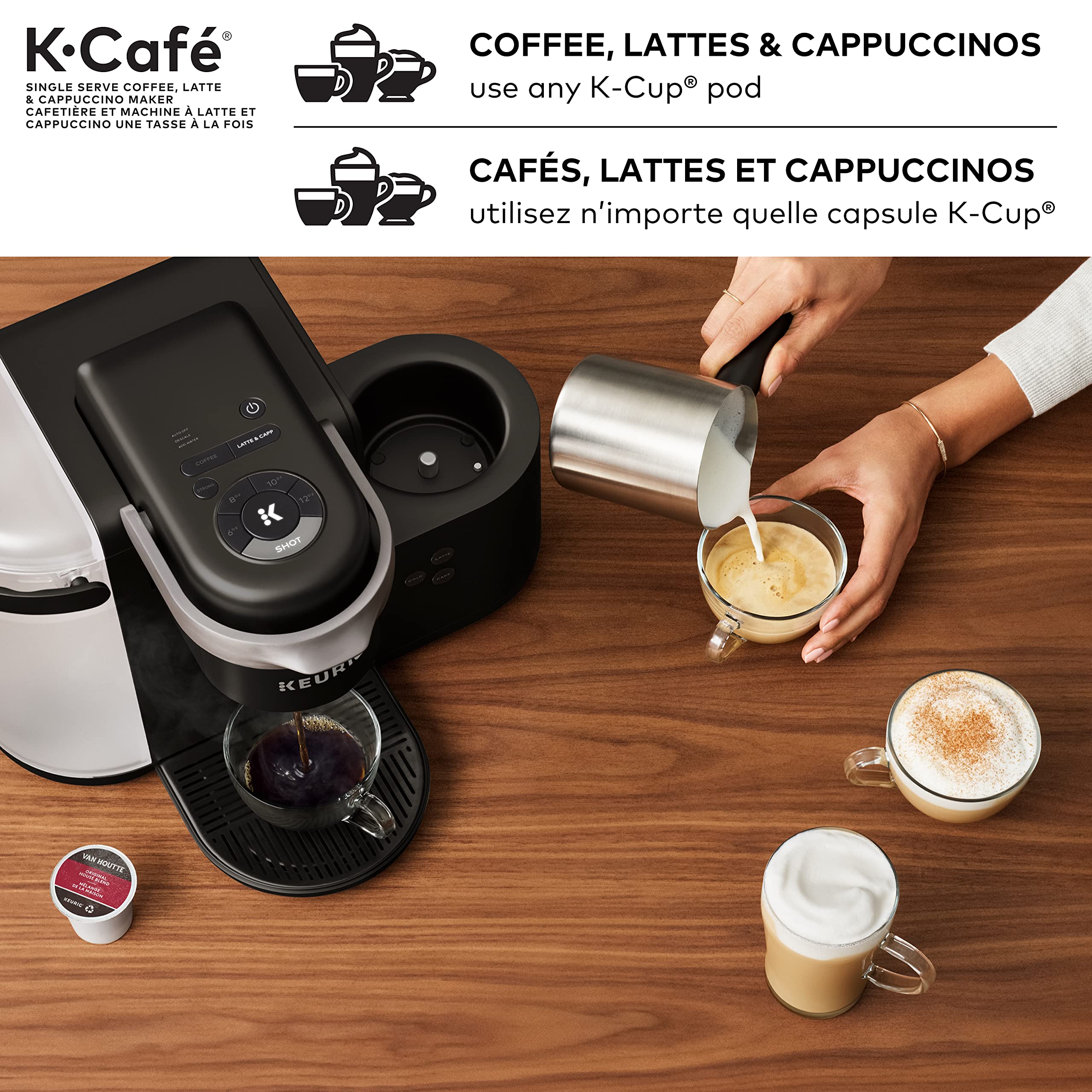 Keurig K-Café Single Serve Coffee Maker with Milk Frother - Brews K-Cup Pods, Lattes & Cappuccinos - Charcoal Grey - Perfect for Home, Office & Entertaining