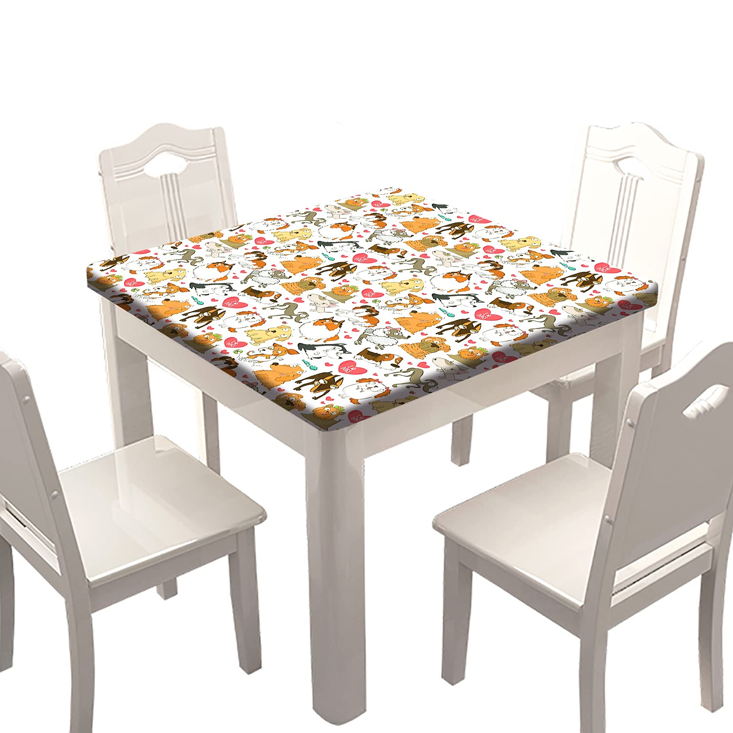 Dog Lovers Square Fitted Tablecloth - 24x24 Inch Elastic Edge Wrinkle & Dust Proof Polyester Table Cover for Patio, Living Room, Garden & Courtyard - Perfect for Outdoor Dining, Family Gatherings & Home Decor