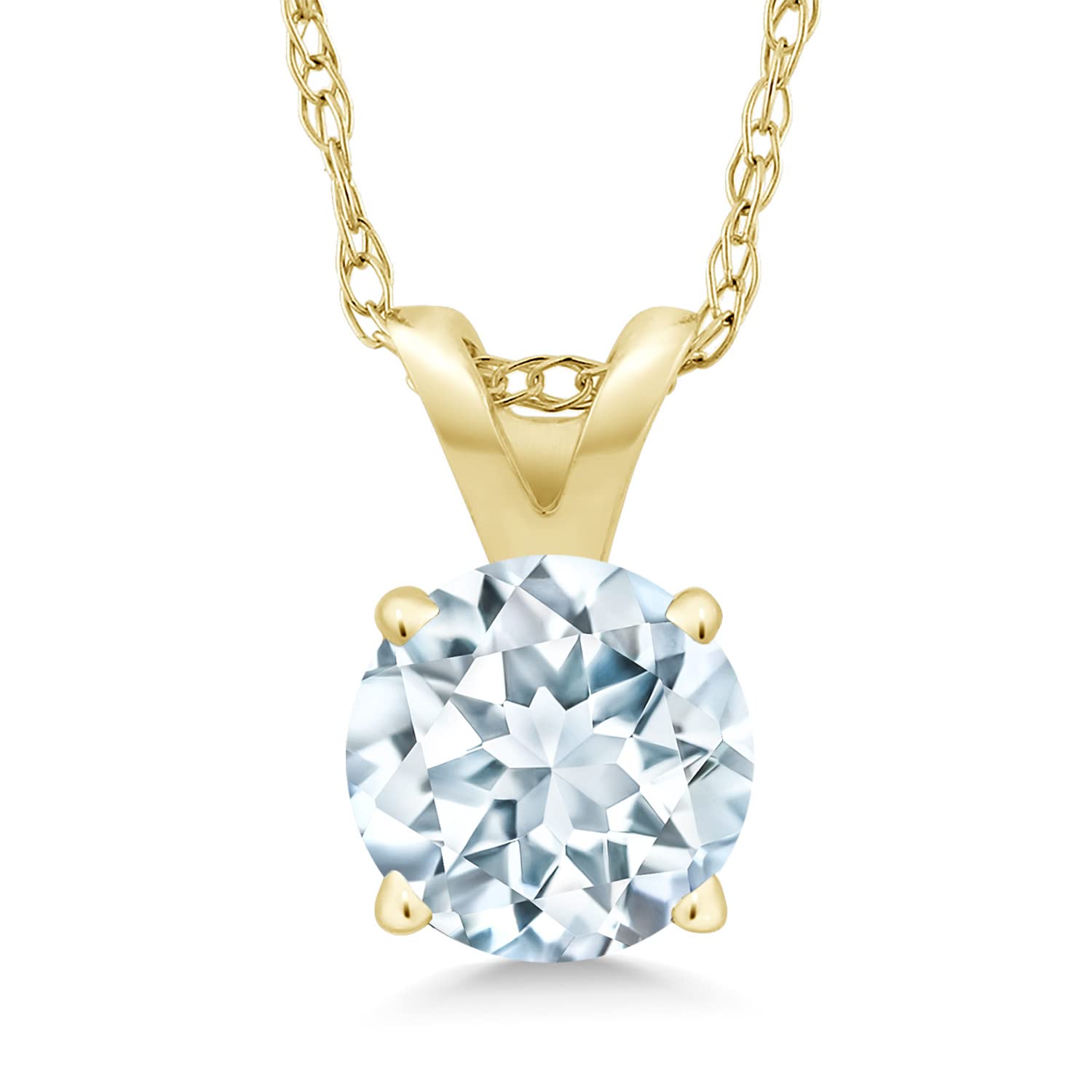 14K Yellow Gold Round 5MM Birthstone Pendant Necklace for Women - Genuine Gemstone Solitaire Jewelry with 18