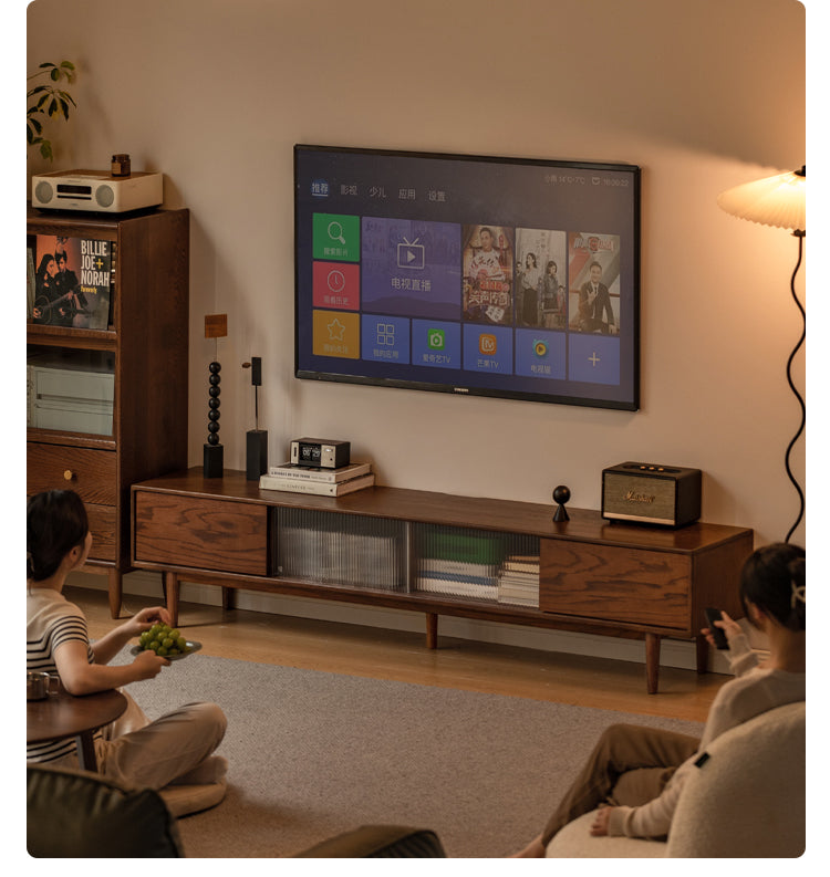 Solid Oak Wood Modern Minimalist TV Stand Floor Cabinet - Perfect for Living Room, Bedroom & Home Theater Setup