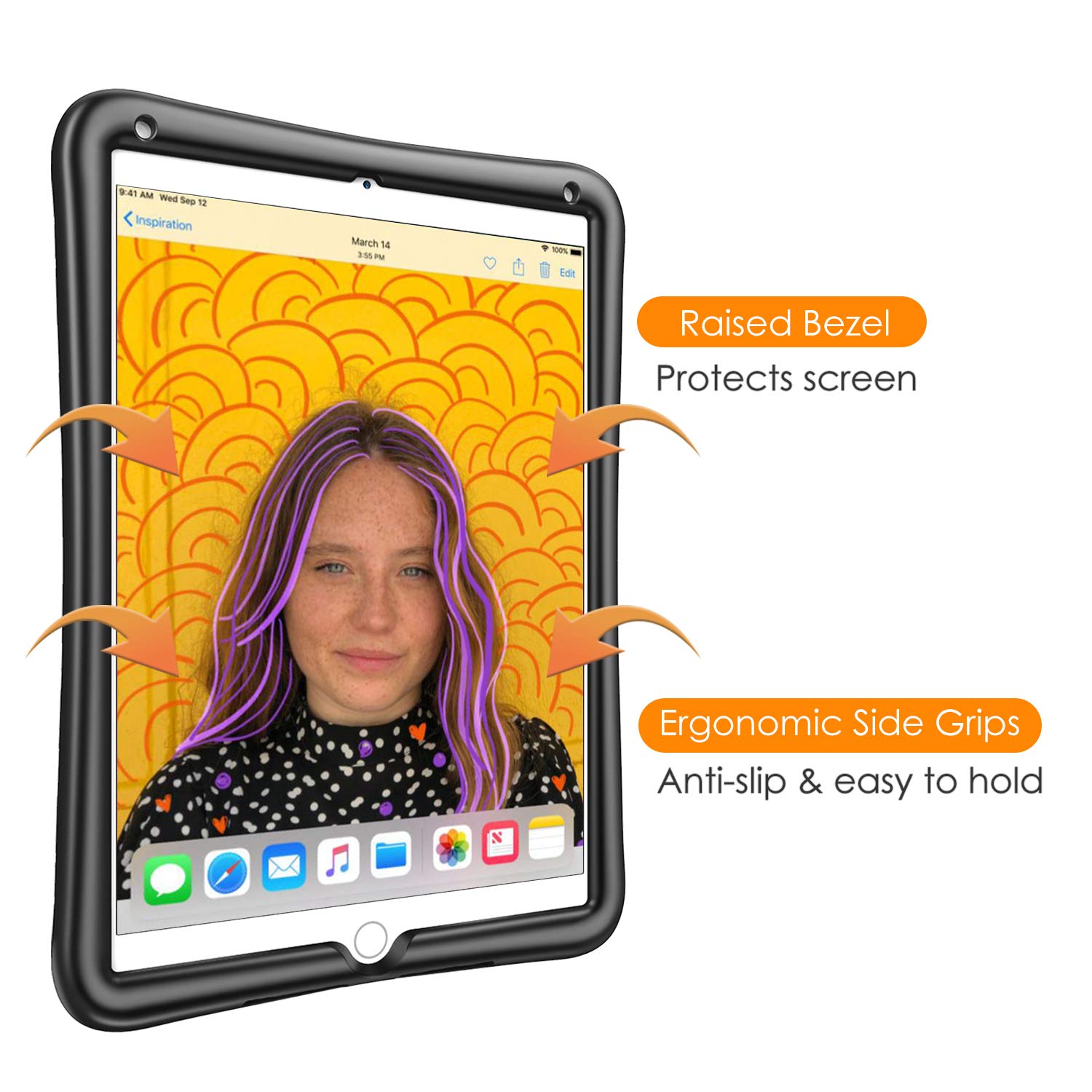 Fintie Honeycomb Series iPad Case - Lightweight Anti-Slip Shockproof Silicone Cover for iPad 6th/5th Gen (2018/2017) & iPad Air 2/Air 1 (9.7 Inch) | Kids Friendly Protective Case for School, Travel & Daily Use - Black