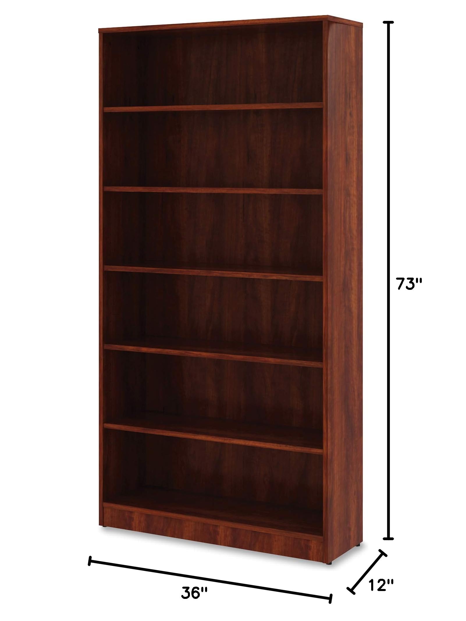 Lorell LLR99791 Cherry Laminate Bookcase - 5-Shelf Wood Book Storage Organizer for Home Office, Living Room & Library - Sturdy Bookshelf for Books, Decor & Display