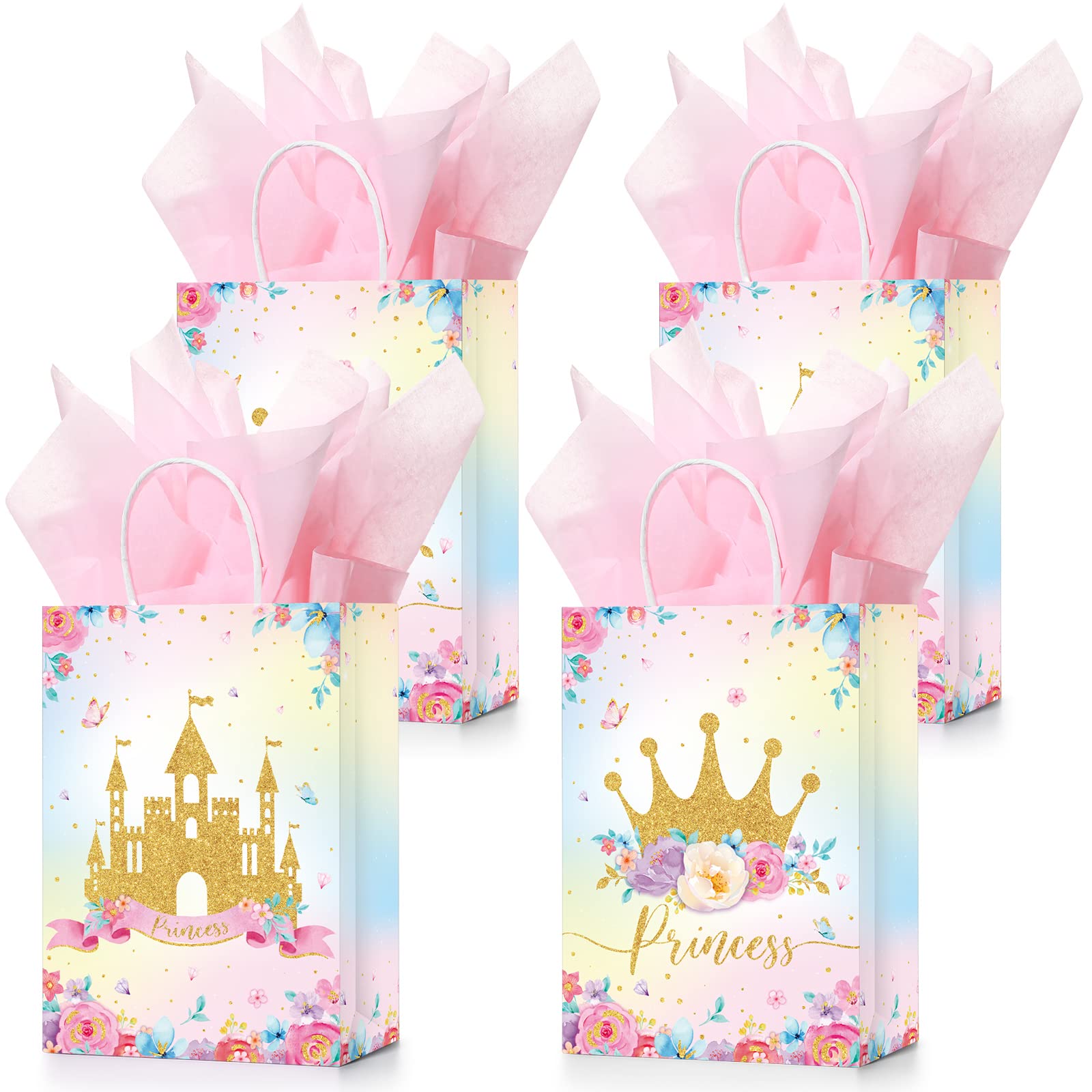 16 Pcs Princess & Prince Party Favor Bags - Elegant Goodie Gift Candy Bags for Birthday, Baby Shower & Royal Themed Parties - Perfect for Kids' Celebrations, Classroom Rewards & Wedding Favors