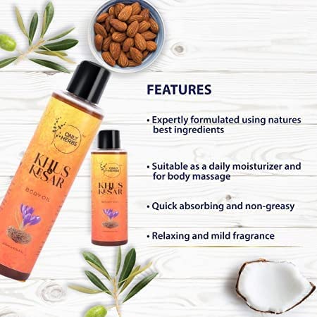 Onlyherbs Khus & Saffron Body Massage Oil for Glowing Skin - Turmeric & Herbal Brightening, Firming & Smoothing Oil for Women & Men - Pack of 2 | Perfect for Spa, Relaxation & Skin Care Routine