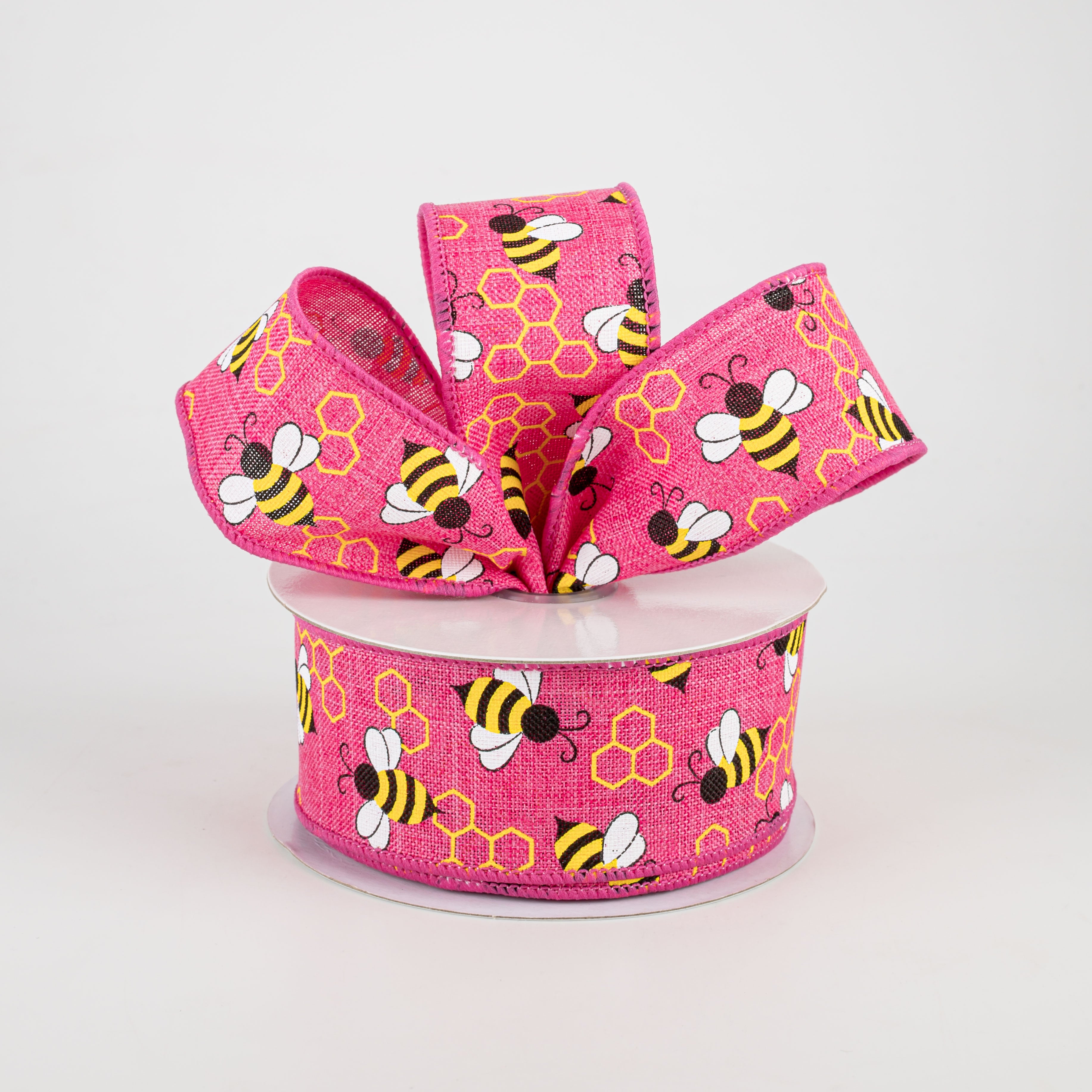 1.5 Inch Mini Bumblebees Ribbon - Hot Pink Grosgrain Ribbon (10 Yards) for Gift Wrapping, DIY Crafts, Hair Bows, and Scrapbooking