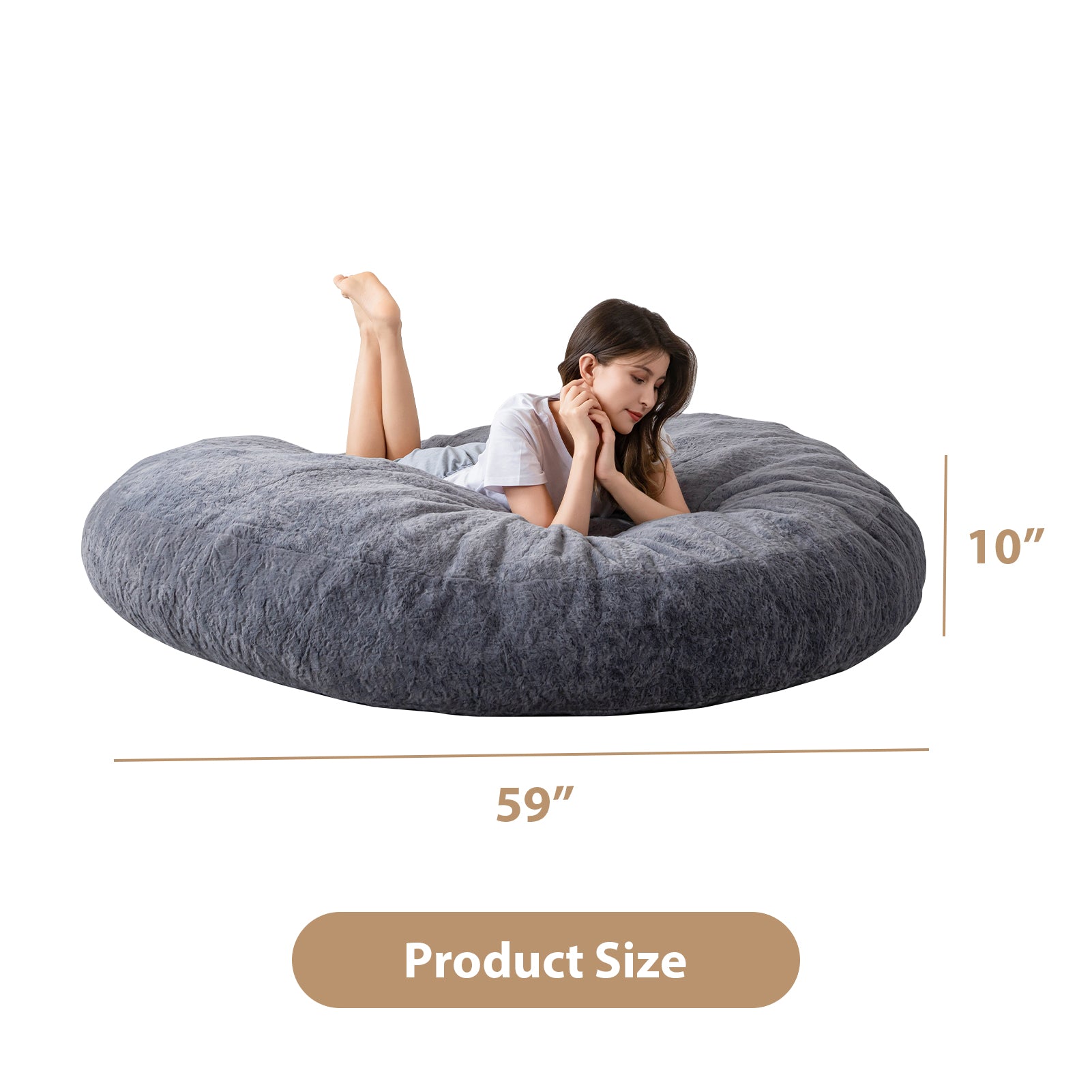 MAXYOYO Giant Fur Bean Bag Chair - Round Fluffy Bean Bag for Adults & Teens, Dark Grey - Perfect for Living Room, Bedroom, Game Room & Dorm Decor