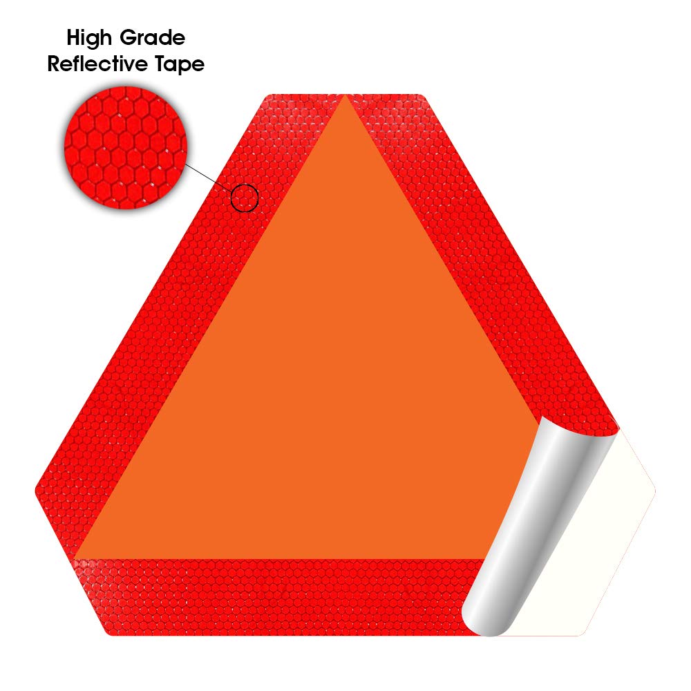 IGNIXIA Slow Moving Vehicle Sign (Pack of 2) - 14”x16” Orange PVC Vinyl Decal with Reflective Border - Safety Triangle Sticker for UTV, Tractors & Farm Equipment - High Visibility Road Safety Warning for Slow Moving Vehicles