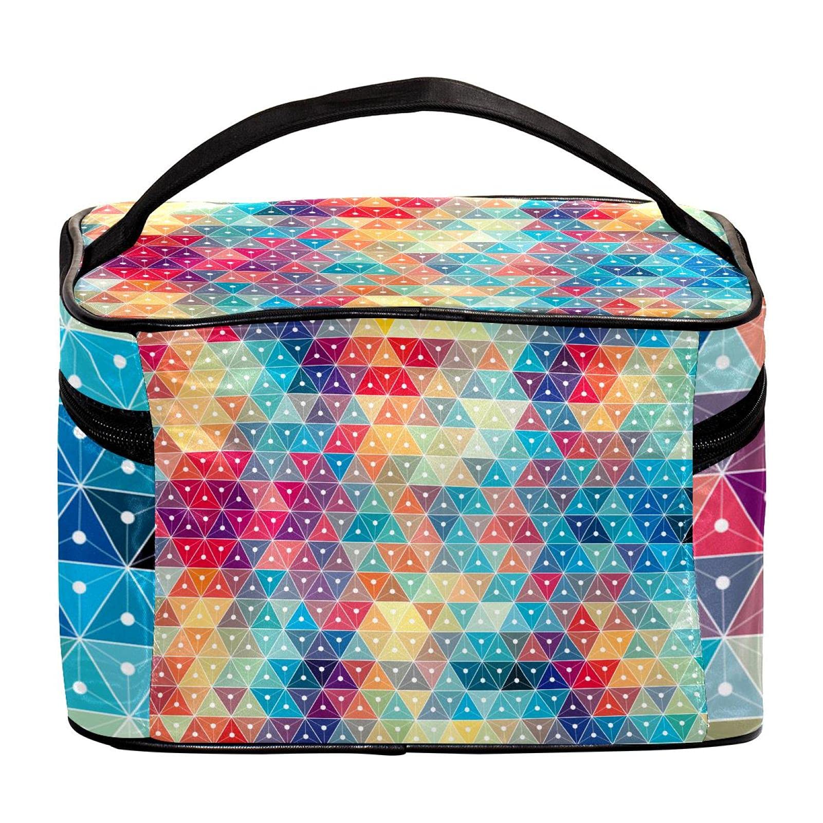 Abstract Colorful Plaid Geometric Triangle Travel Makeup Bag - Large Cosmetic Organizer with Zipper for Women & Girls | Perfect for Travel, Gym, and Daily Essentials Storage