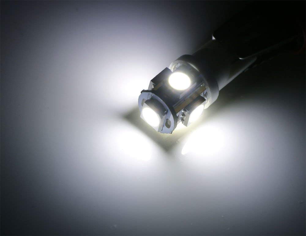 iJDMTOY 5-SMD LED Bulbs 168 194 2825 T10 Replacement - Super Bright Xenon White for License Plate Lights, Parking Lights, Dome Lights - Perfect for Cars, Trucks, SUVs, Motorcycles & Interior Lighting Upgrades
