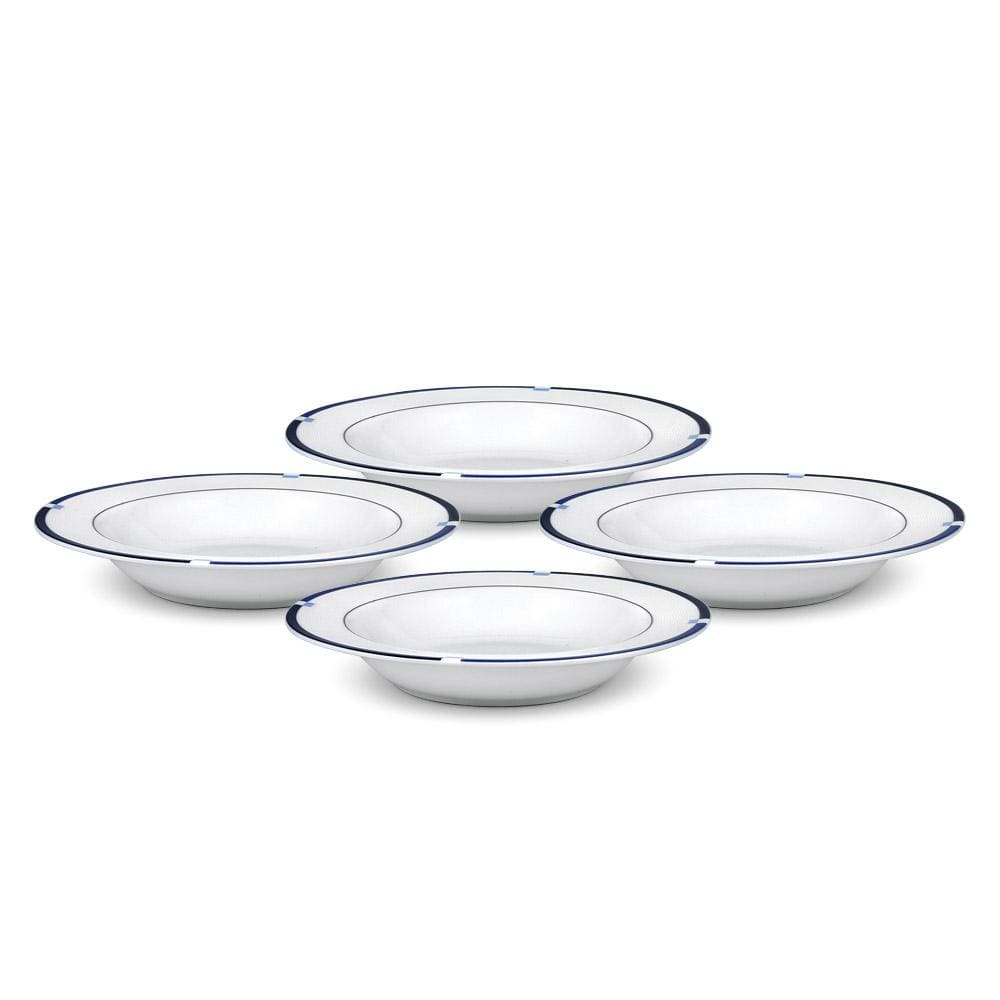 Jet Set Blue Set of 4 Rim Soup Bowls - Premium Porcelain Soup Bowls for Ramen, Cereal & Pasta - Elegant Dining & Kitchen Serveware for Home, Restaurant & Gifts