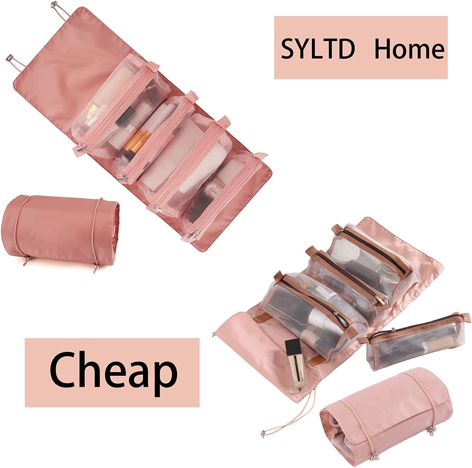 Zyomatiq 4-in-1 Hanging Toiletry Bag for Travel - Foldable Cosmetic Organizer with 4 Detachable Compartments & Quick Roll-Up Design | Perfect Makeup Bag for Vacation, Gym, Camping & Business Trips (1 Pack)