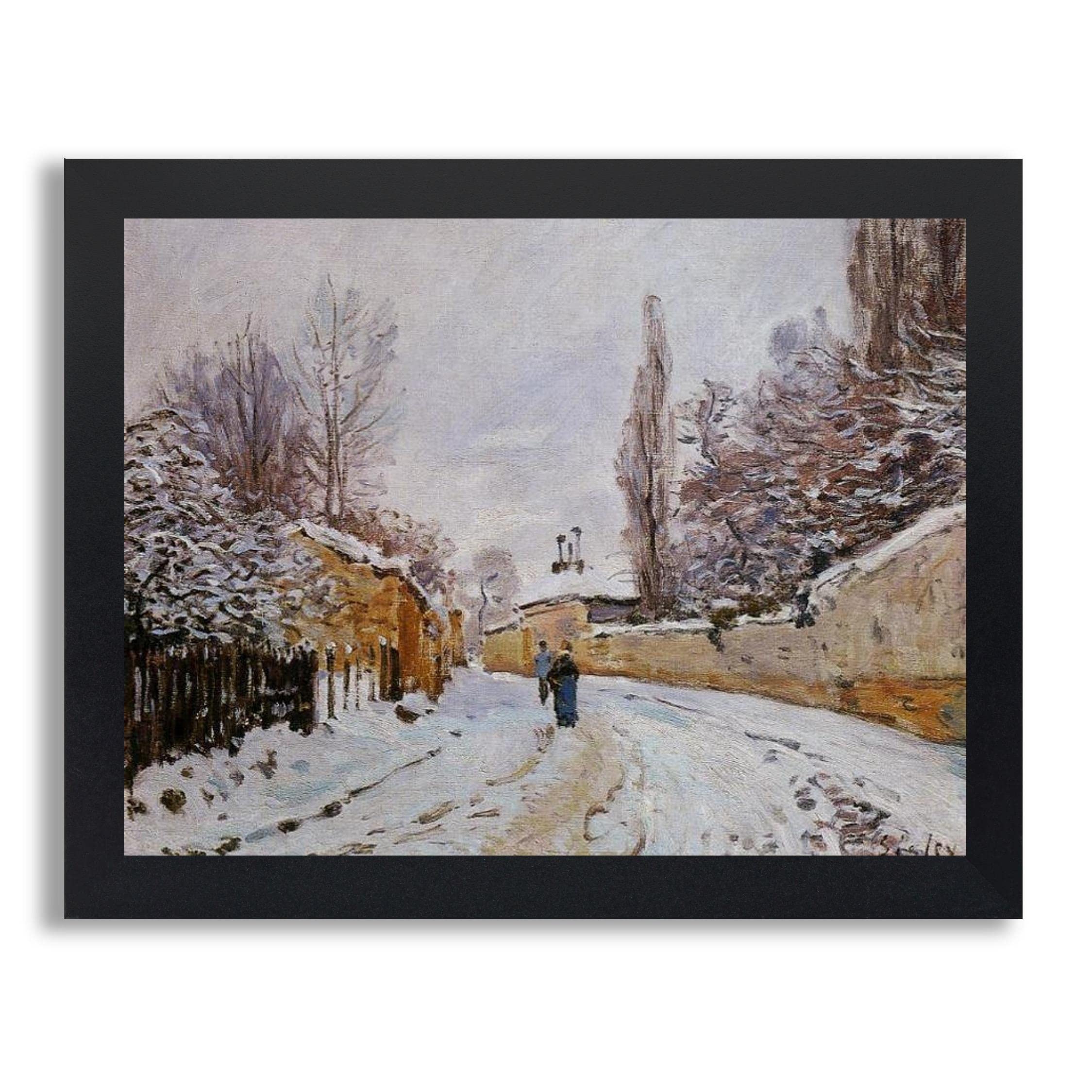 Alfred Sisley Road Under Snow Louveciennes Framed Art Print - High Quality Painting Reproduction in Wood Frame - Vintage Wall Decor for Living Room, Bedroom & Office - Perfect Gift for Art Lovers & Home Decoration
