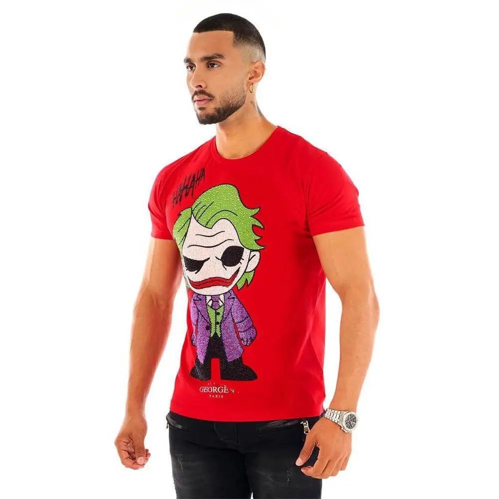 George V Men's Crystal Joker Graphic T-Shirt - Red Cotton Tee for Casual Wear, Cosplay & Comic Con Events