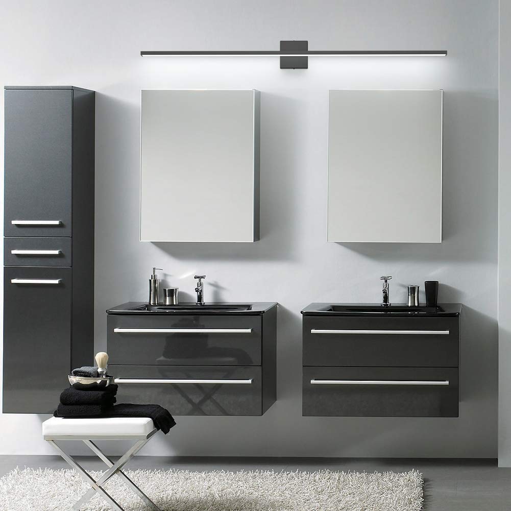 Ralbay 48-Inch Modern LED Black Vanity Light - 6-Piece Bathroom Lighting Set with Frosted Aluminum Shade, 46W Cool White 6000K for Bathroom Vanity, Dressing Room & Makeup Area