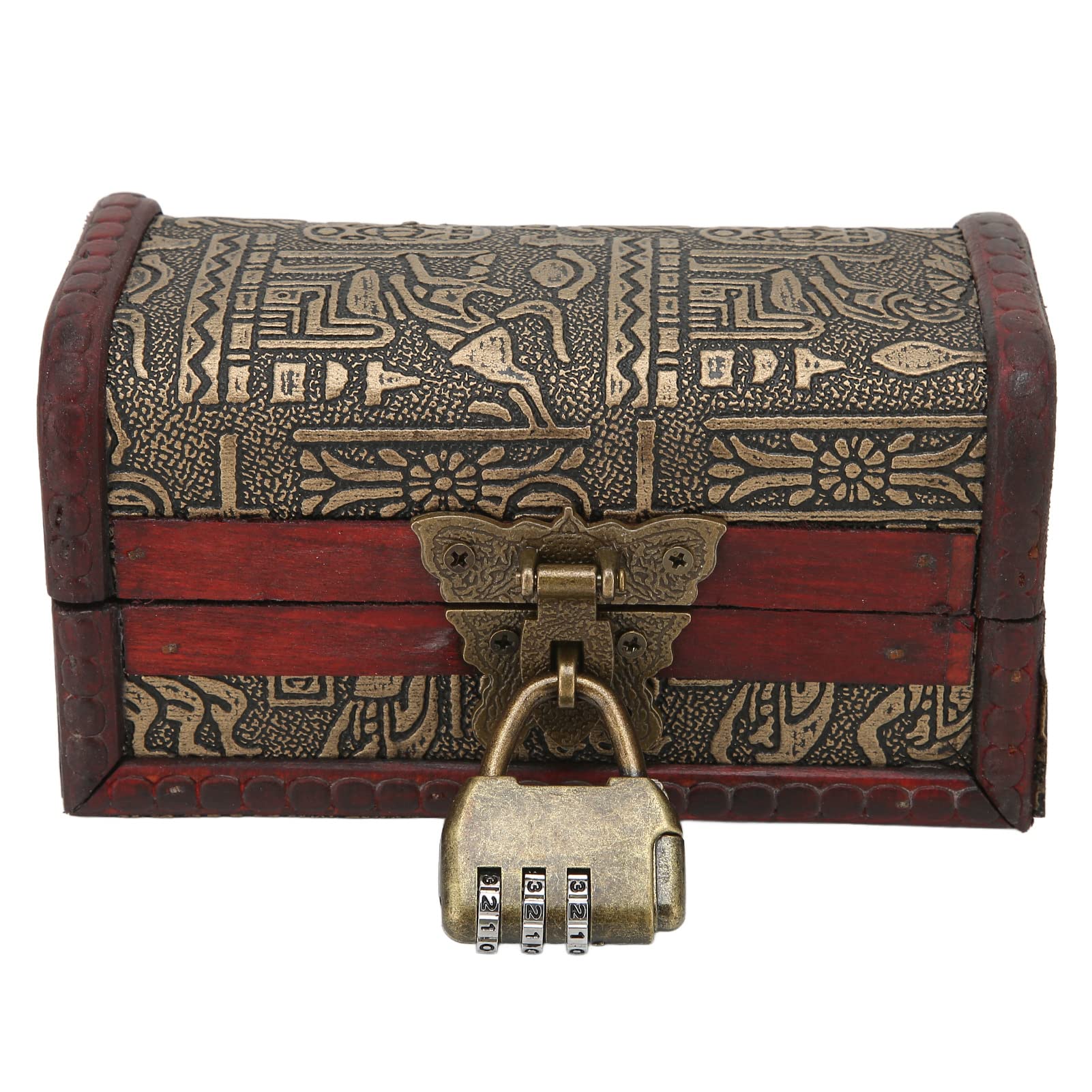 Pirate Treasure Chest - Red Wooden Storage Box with Metal Lock for Home & Office Decor - Perfect for Women's Jewelry, Keepsakes & Collectibles - Great for Themed Parties, Pirate Loot Bags & Home Organization