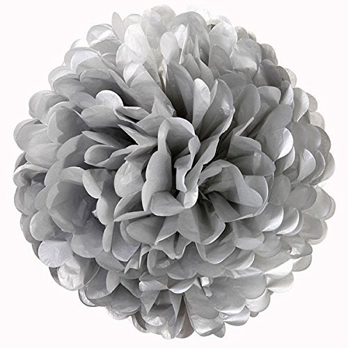 Silver Tissue Paper Flowers (10 Inch, 3 Pack) - Decorative Party Pom Poms for Birthday, Wedding, Baby Shower | Indoor/Outdoor Hanging Decor | Tissue Flower Balls for Ceiling, Wall, Table Centerpieces