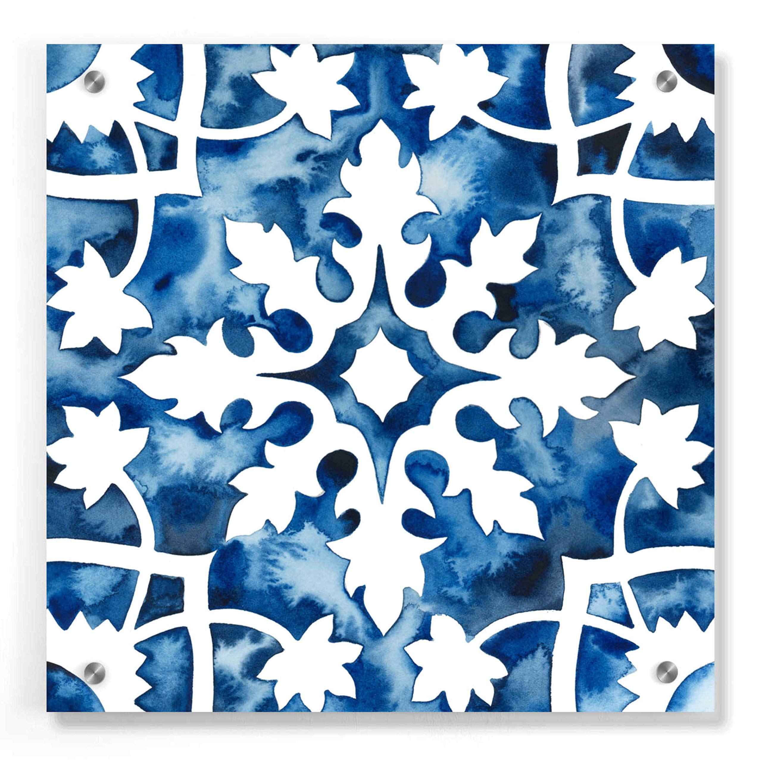 Grace Popp Cobalt Tile V Acrylic Glass Wall Art - 36x36 Inches Modern Abstract Painting for Living Room, Bedroom & Office Decor