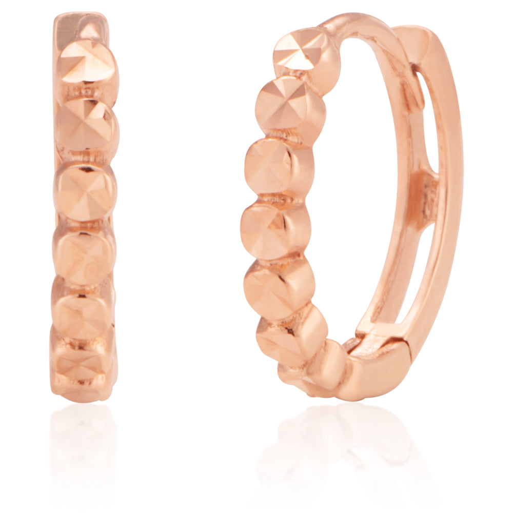9ct Rose Gold 9mm Diamond Cut Hoop Earrings for Women - Elegant Everyday Jewelry for Work, Date Night & Special Occasions
