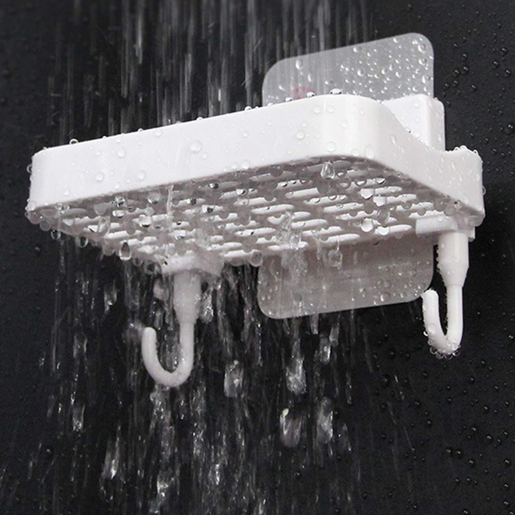 Cabilock White Wall Mount Soap Holder with Hook Dispenser - Smooth Surface Bathroom Storage Rack for Shower, Sink & Kitchen - Durable Soap Dish Organizer for Home, Hotel and RV Use