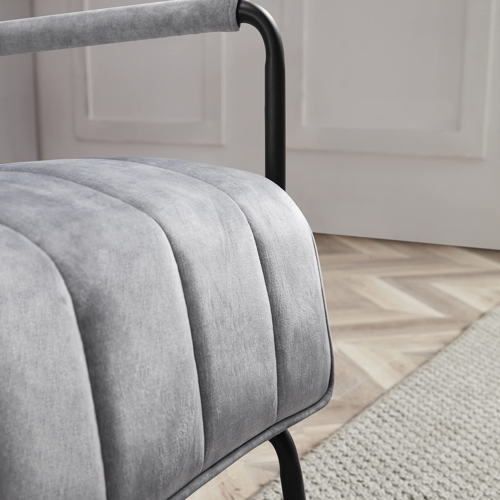 Mid-Century Modern Accent Chair - Plush Upholstered Fabric Armchair with Thick Cushioned Seat | Comfortable Living Room, Study, Bedroom & Vanity Chair by OCTANS (Grey) | Perfect for Reading Nooks, Home Offices & Cozy Spaces