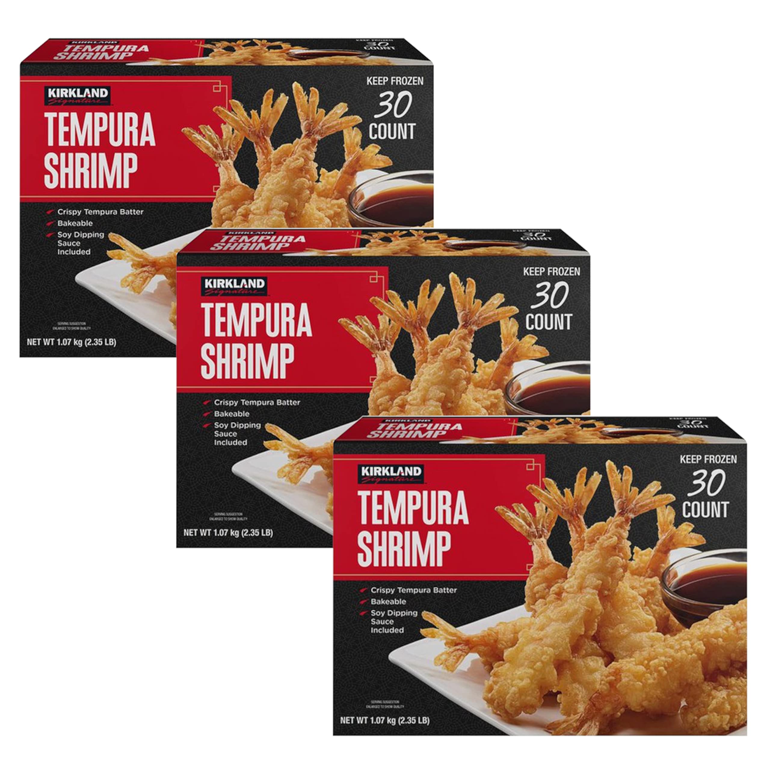 Kirkland Signature Crispy Shrimp Tempura by Gourmet Kitchen - 3 Boxes (90 Pieces Total) with Soy Dipping Sauce | Japanese Style Frozen Appetizer for Parties, Snacking & Asian Cuisine