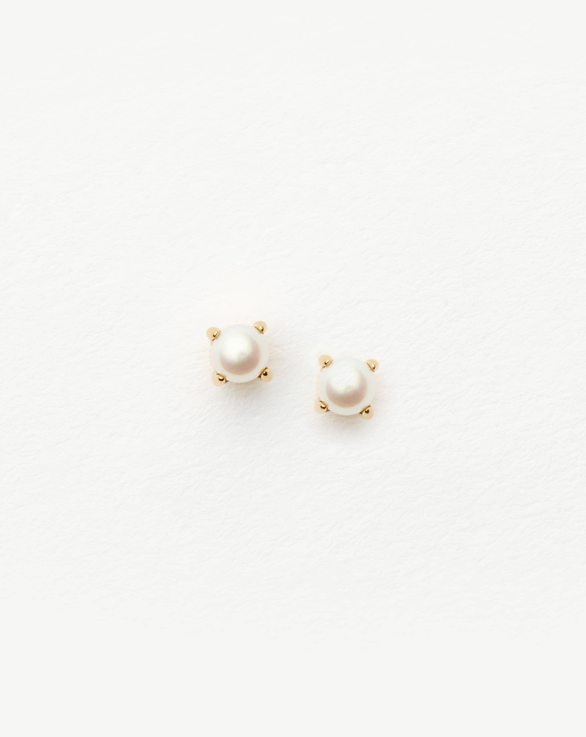 14K Solid Gold Pearl Stud Earrings - Classic Round White Pearl Earrings for Women | Perfect for Weddings, Office Wear & Everyday Elegance