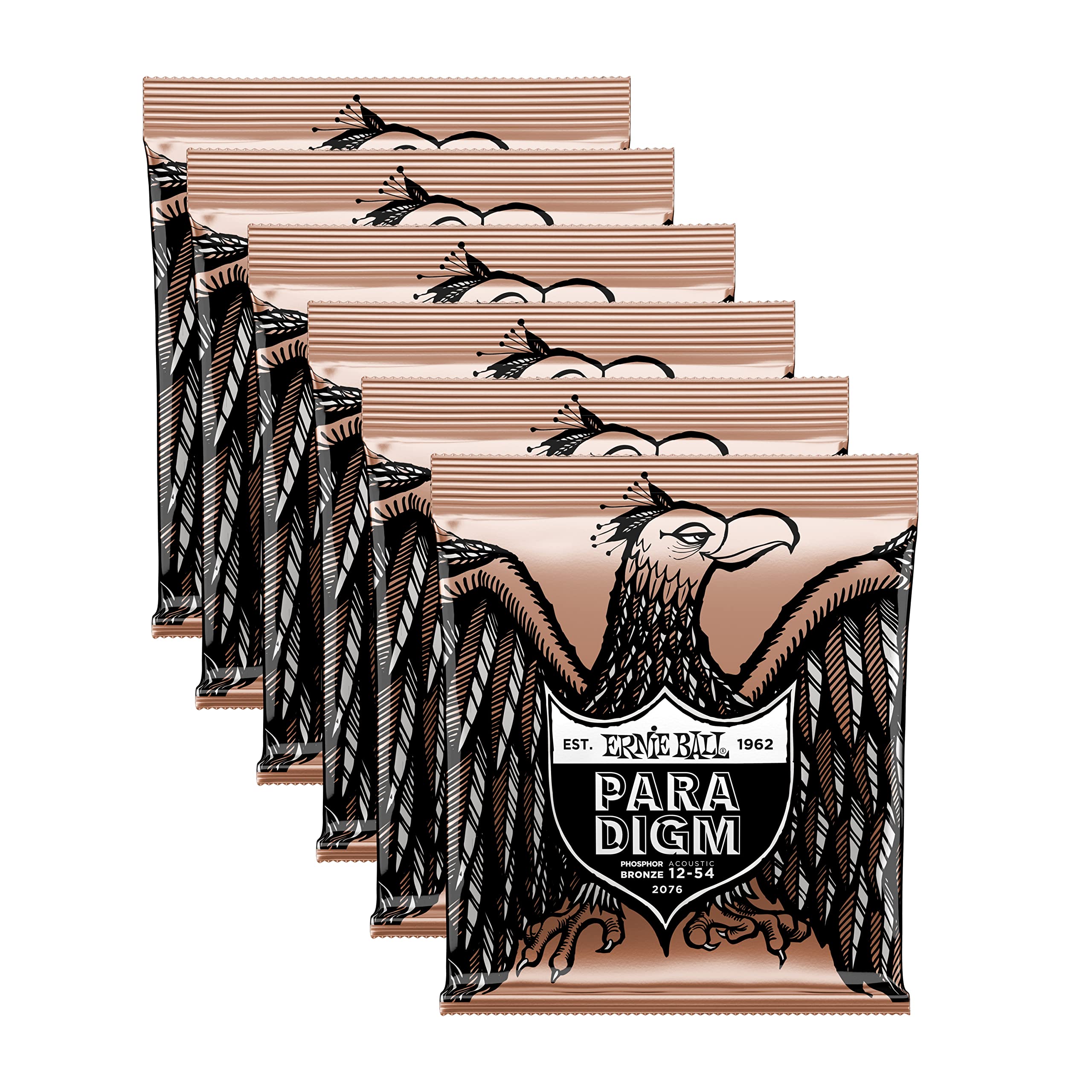 6-Pack Ernie Ball 2076 Paradigm Medium Phosphor Bronze Acoustic Guitar Strings (12-54 Gauge) - Premium Sound for Folk, Country & Fingerstyle Playing