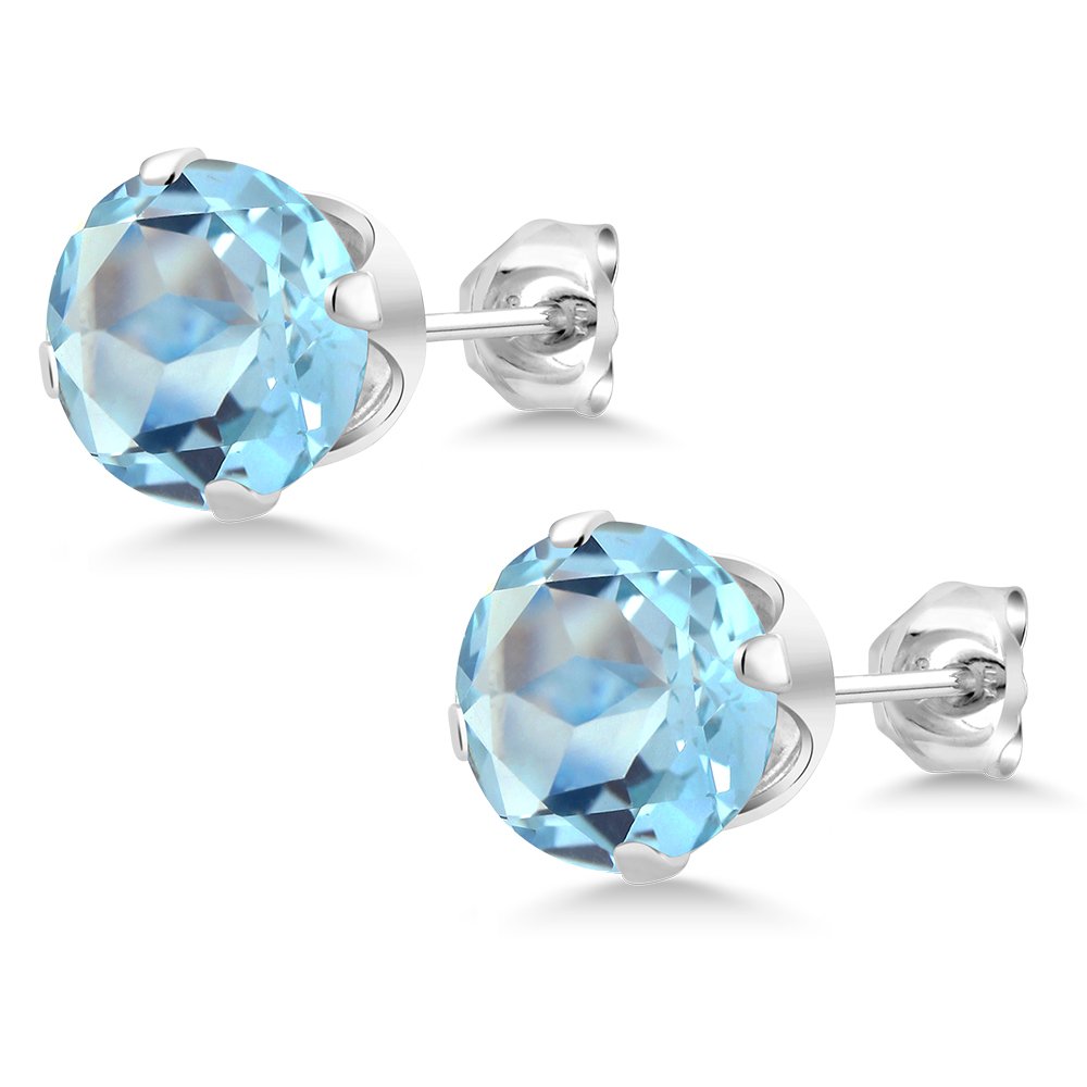 925 Sterling Silver Blue Topaz Stud Earrings for Women – 2.00 Cttw, Round 6MM Gemstone Birthstone Jewelry | Perfect Gift for Birthday, Anniversary & Everyday Wear