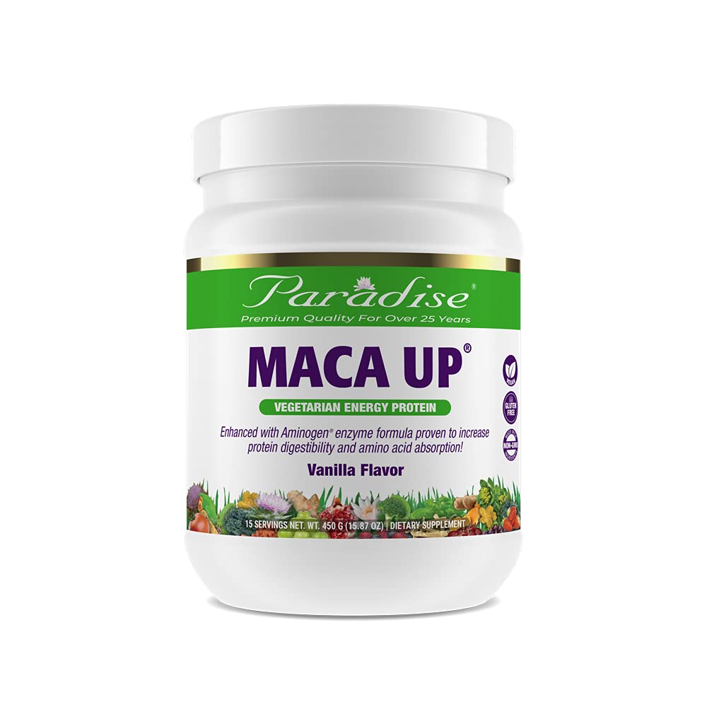 Paradise Herbs Maca Up Protein Powder - Vanilla Flavor, 15.87 oz | Organic Plant-Based Protein Supplement for Energy & Stamina | Perfect for Smoothies, Shakes & Post-Workout Recovery