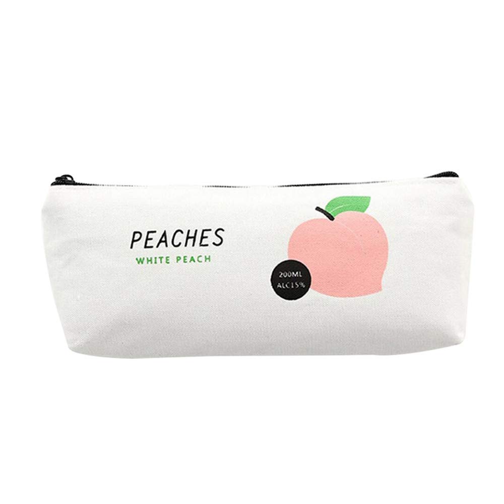 Kaaka Canvas Pencil Case - Cute Peach Zipper Pouch for School, Office & Travel | Makeup Bag, Stationery Organizer & Coin Purse | Perfect Student Gift (Style 1)