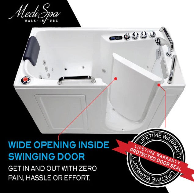 Anzzi 2753WILWD 27x53 Inch Left Drain Walk-In Bathtub with Whirlpool & Air Jets - White - Ideal for Elderly & Mobility Assistance, Spa-Like Relaxation at Home