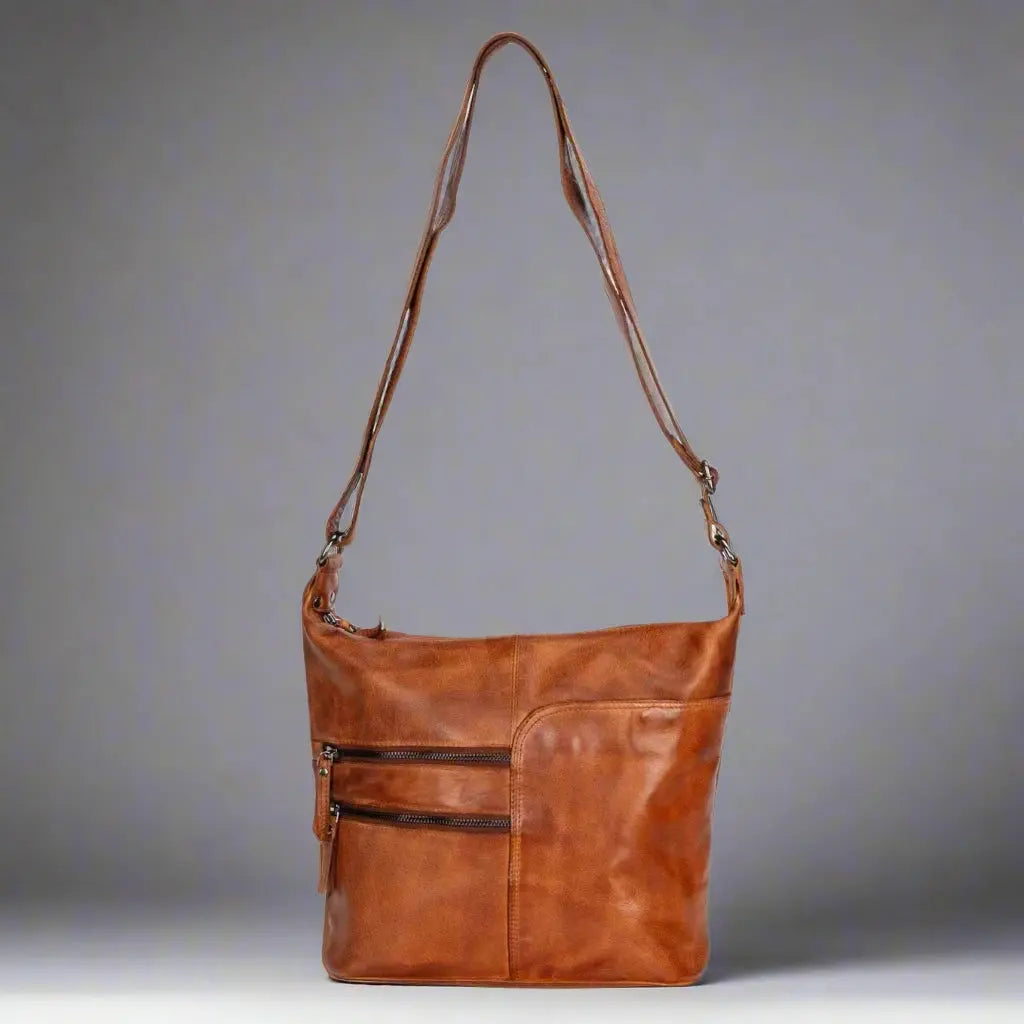 Premium Genuine Leather Shoulder Bag for Women - Stylish Crossbody Purse with 2 Secure Zip Pockets | Perfect for Work, Travel & Everyday Use