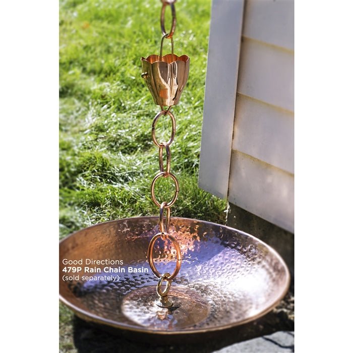 8.5 ft Crocus Rain Chain with 6 Large Cups - Decorative Garden Gutter Downspout for Outdoor Water Drainage & Patio Decor
