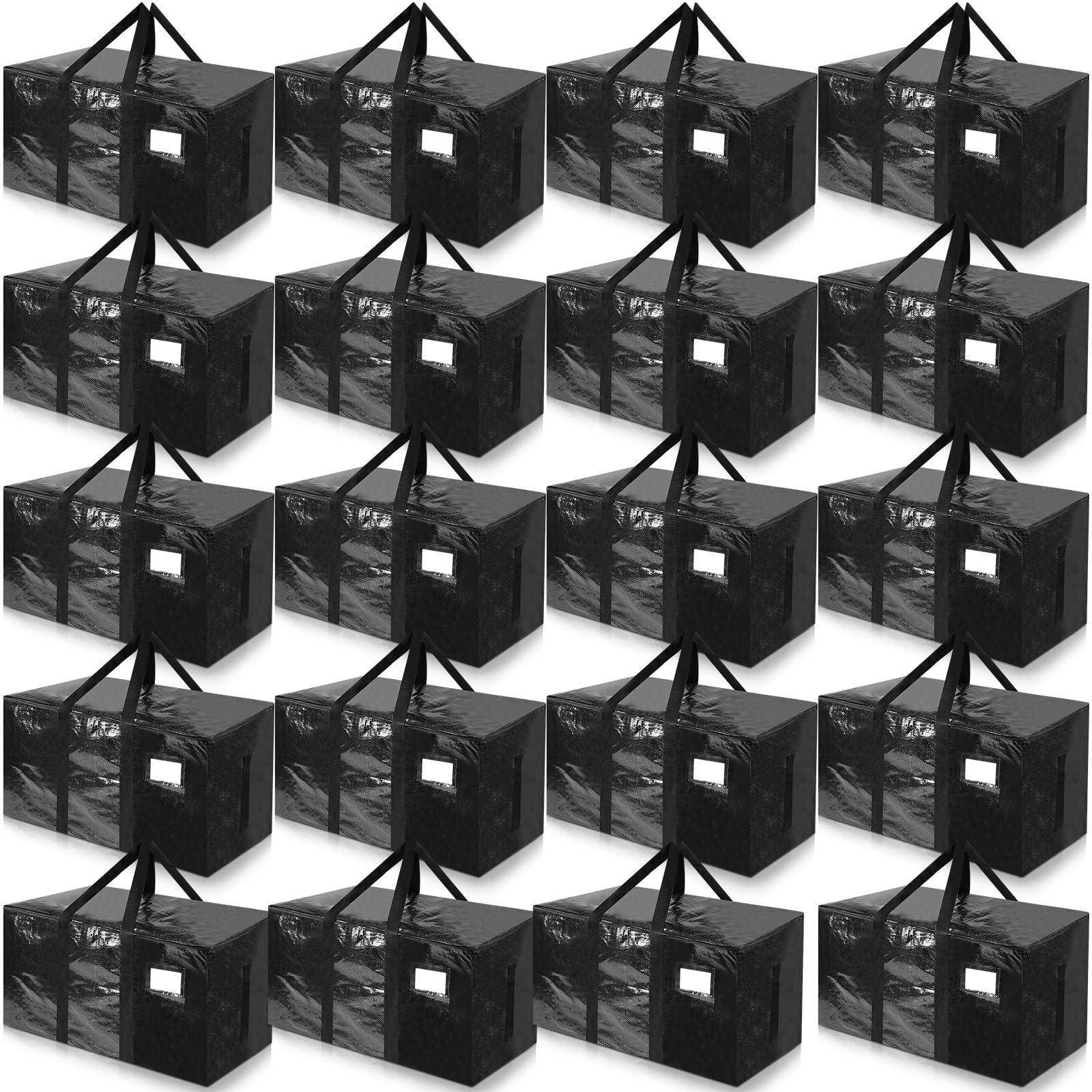 24 Pack Heavy Duty Moving Bags with Zippers & Handles - Extra Large 92L Storage Bags, Space Saving Collapsible Moving Boxes - Perfect for College Packing, Home Storage, Travel & Moving (Black)