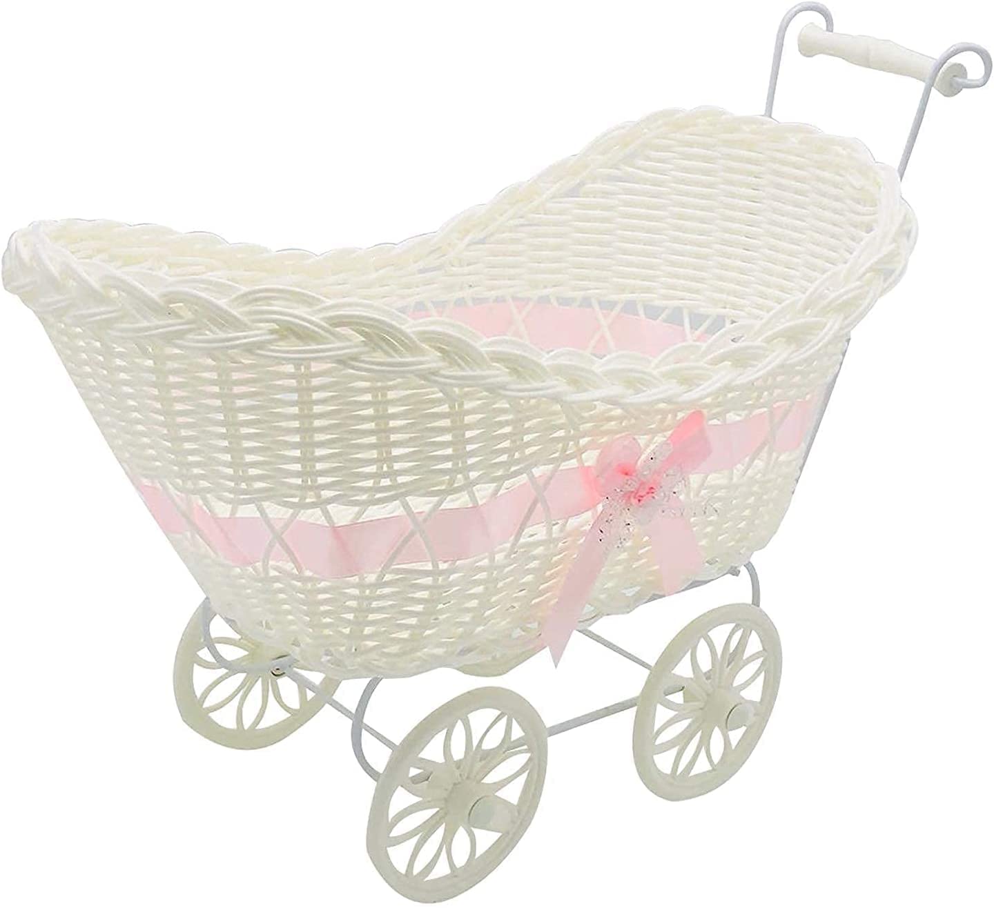 SAFRI Baby Pram Hamper - Wicker Toy Basket with Handles & Wheels - Perfect Baby Shower Gift for Boys & Girls - Newborn Nursery Storage Organizer (Pink) - Ideal for Nursery Decor, Toy Storage & Baby Essentials Organization