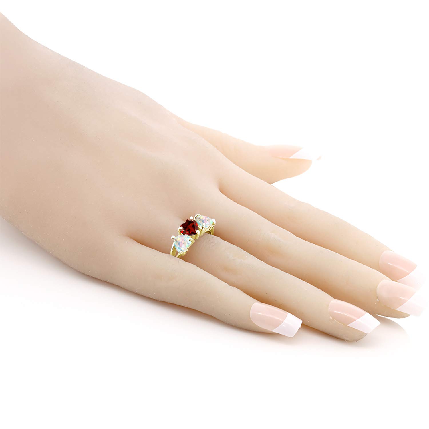 2.40 Ct Natural Red Garnet & Simulated Opal 18K Yellow Gold Plated Silver Ring for Women | Elegant Birthstone Jewelry Gift for Anniversary, Valentine's Day & Special Occasions