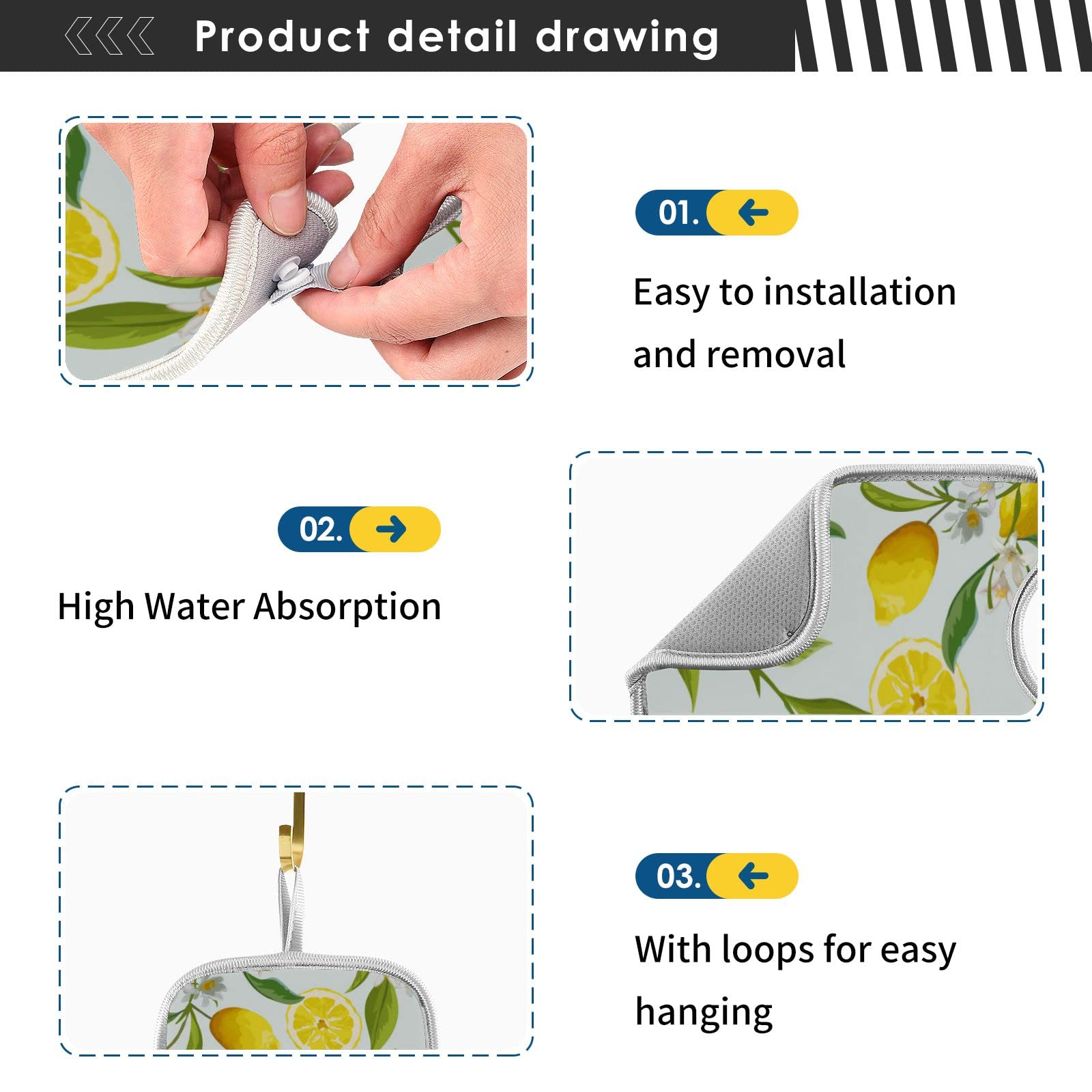 2 Pack Lemon Floral Faucet Splash Catcher - Absorbent Sink Mat, Drip Guard, Drying Mat for Kitchen, Perfect for Faucet Protection and Countertop Maintenance