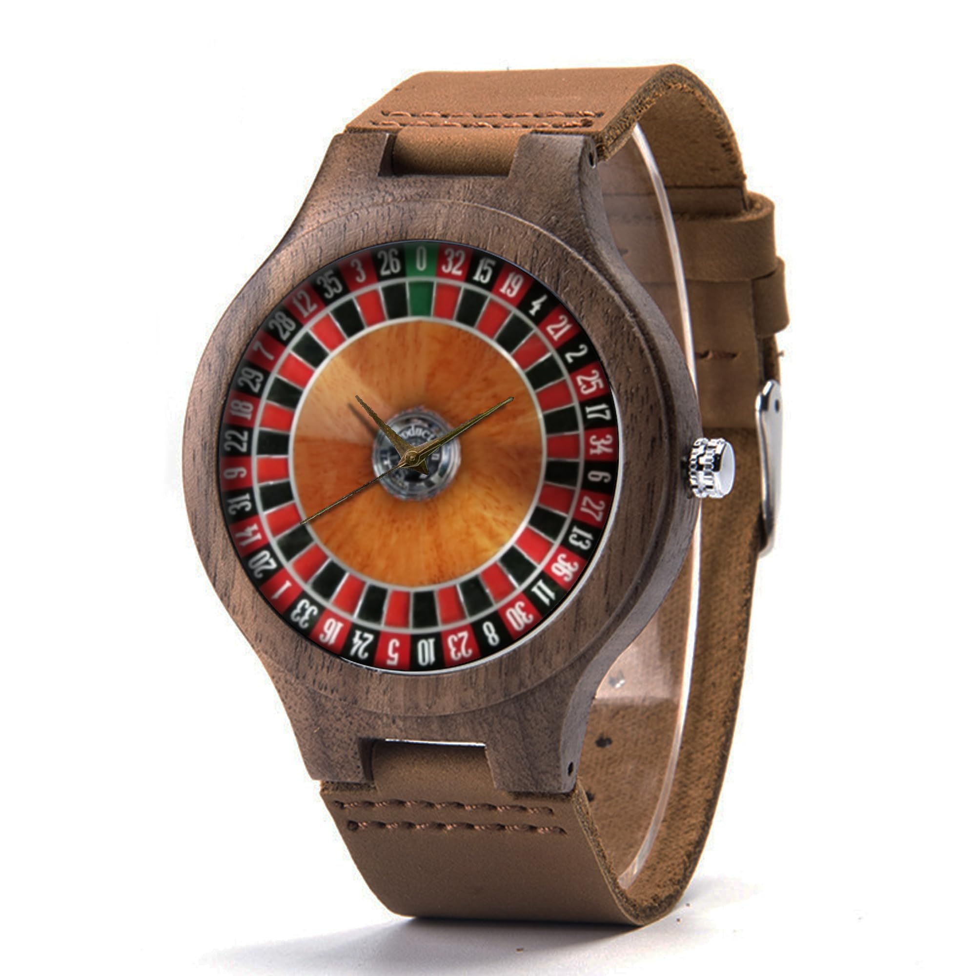 Stylish Roulette Wood & Leather Watch for Men - Casino Game Inspired Wooden Watch with Leather Strap - Perfect for Casino Nights, Gifts, and Everyday Wear