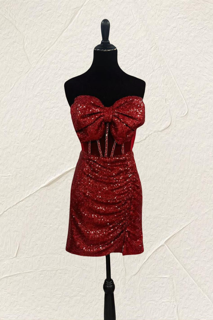 Sparkly Bow Sequin Sheath Short Party Dress for Women - Elegant Homecoming Dress J3742 | Perfect for Prom, Cocktail Parties & Special Occasions