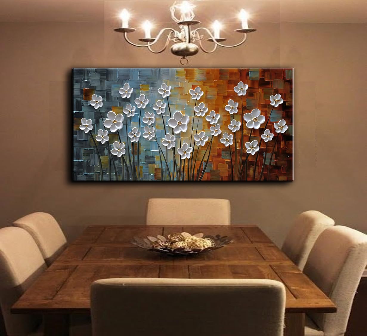 YaSheng Art - 3D Flowers Oil Painting on Canvas, Abstract Wall Art for Modern Home Decor, Hand Painted Ready to Hang (24x48 Inch) - Perfect for Living Room, Bedroom & Office Spaces
