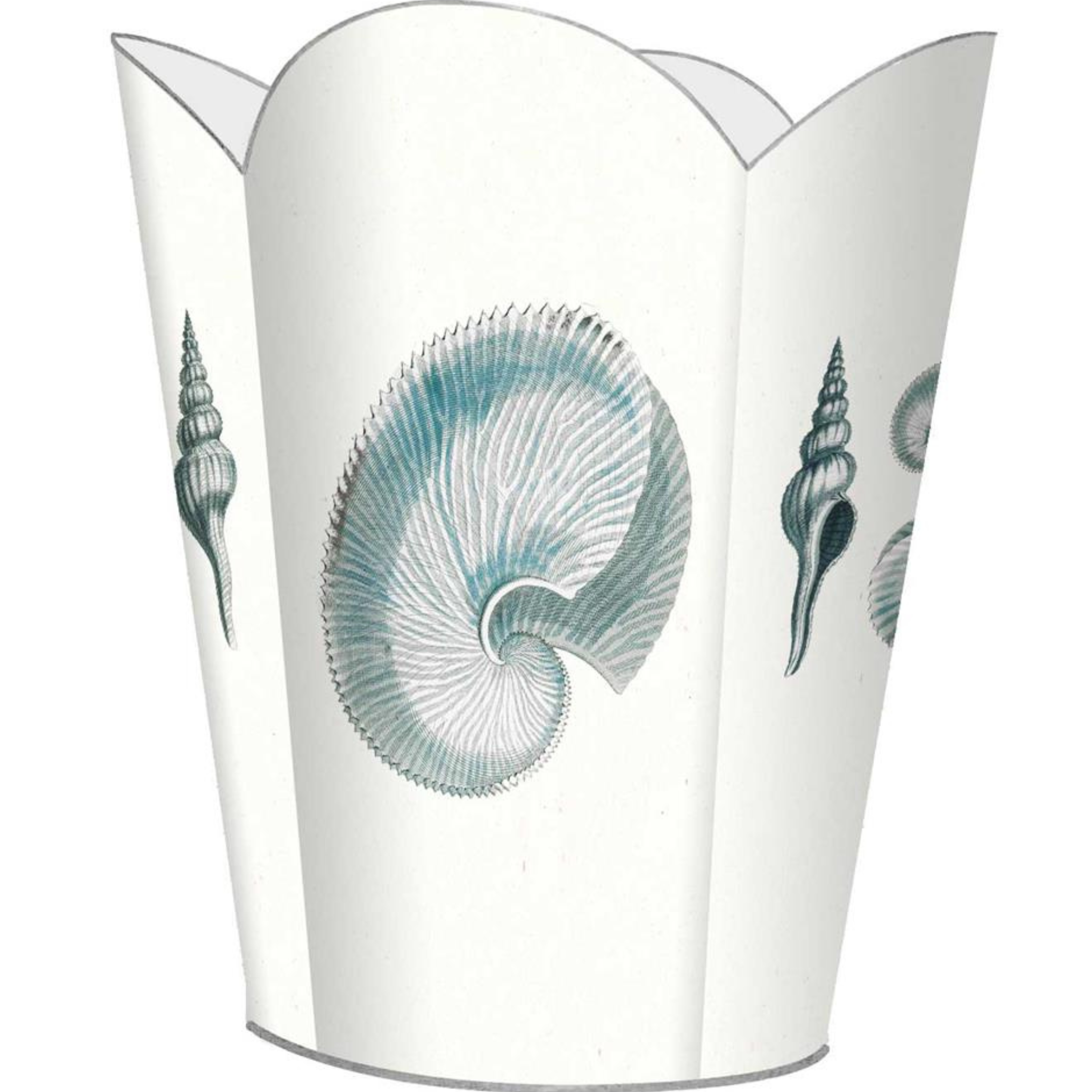 Blue Shell Decoupage Wastebasket with Optional Tissue Box Cover - Elegant Bathroom & Bedroom Trash Can for Home Decor