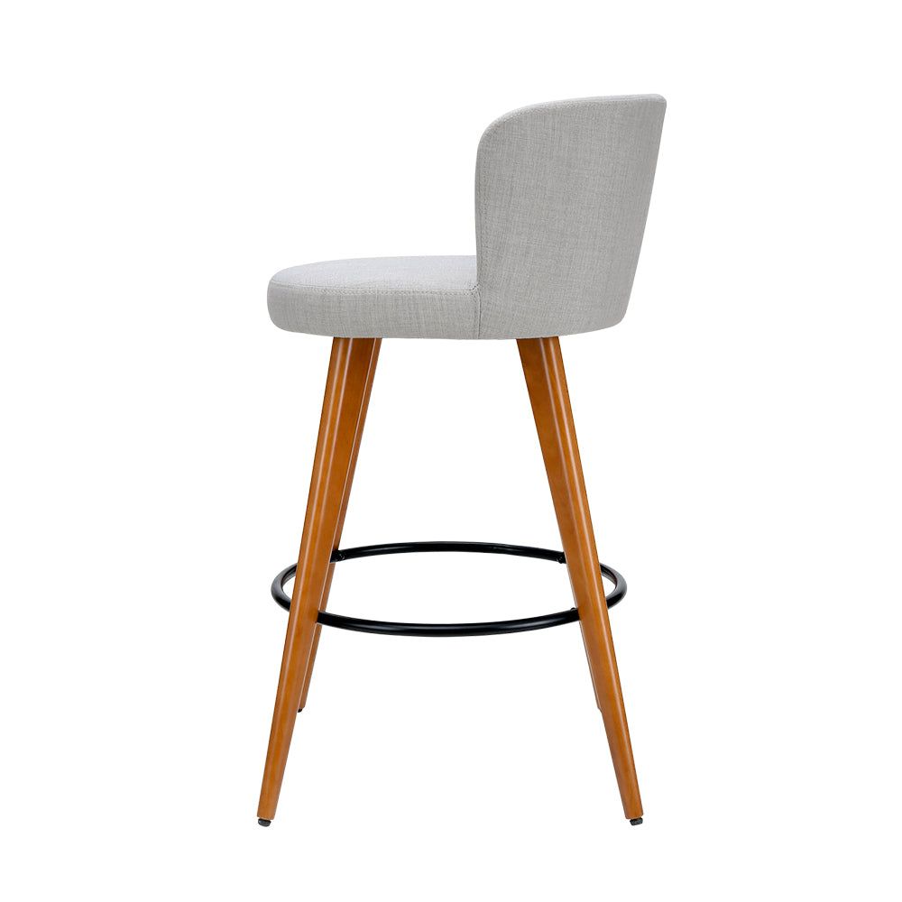 4 Bar Stools with Linen Padded Seats - Solid Wood Frame in Grey - Perfect for Kitchen Island, Breakfast Nook & Home Bar Decor