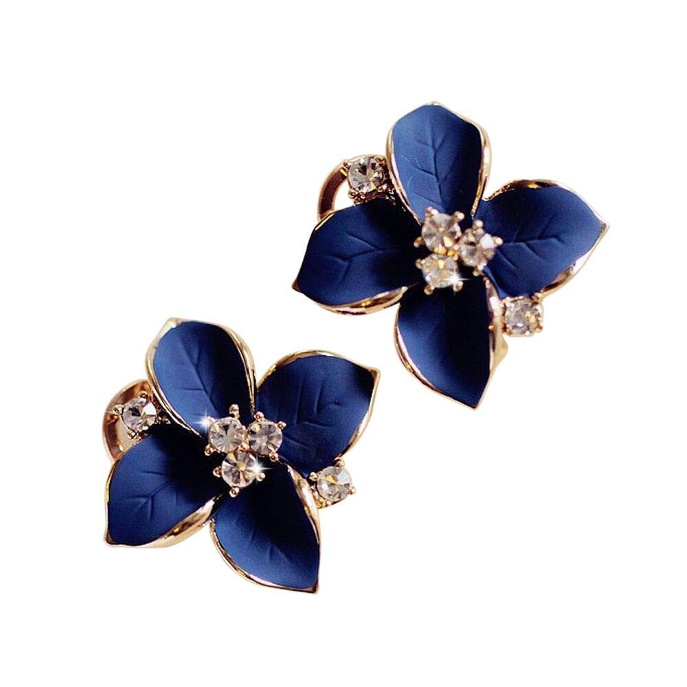 Blue Camellia Flower Crystal Stud Earrings for Women - Elegant Fashion Jewelry Set, Hoop Earrings for Girls & Teens - Perfect for Parties, Weddings & Daily Wear (One Size)