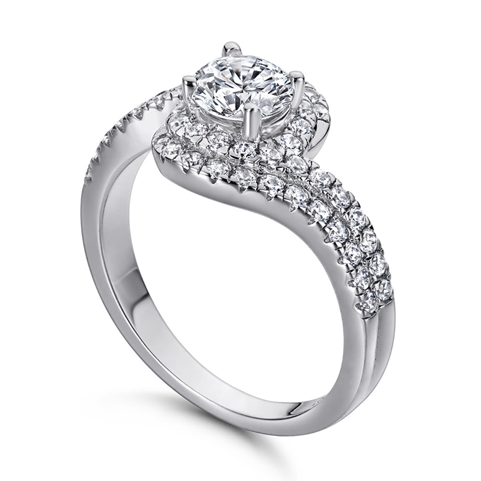 Elegant Sterling Silver & White Gold Twisted Wedding Ring for Women with Zirconia - Perfect for Engagement, Anniversary, and Bridal Jewelry Gifts