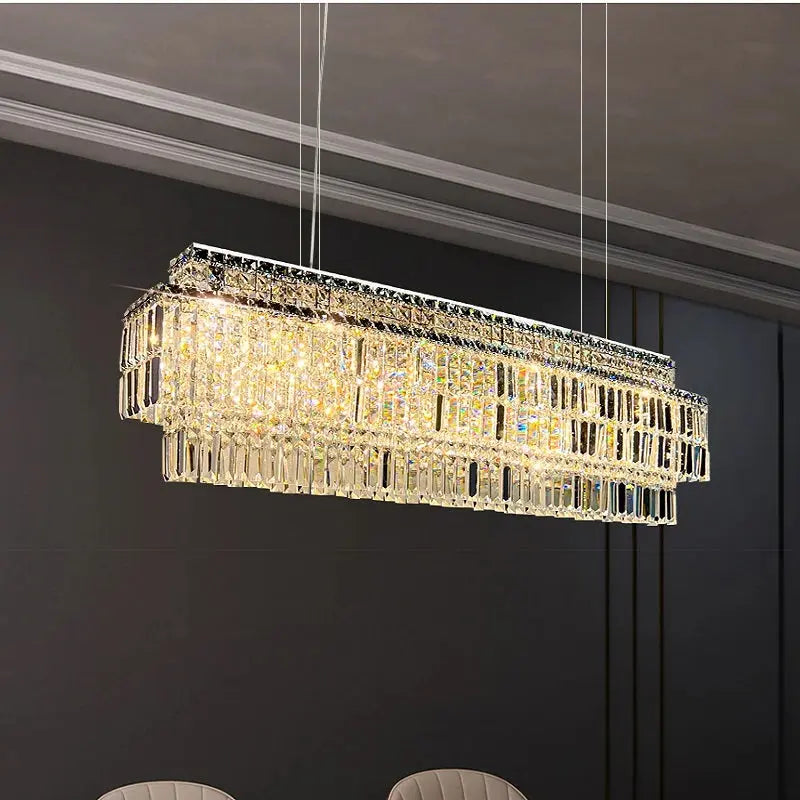 Luxury Linear Crystal Chandelier - Modern LED Ceiling Light Fixture for Dining Room, Living Room, Bedroom & Foyer Lighting Decor