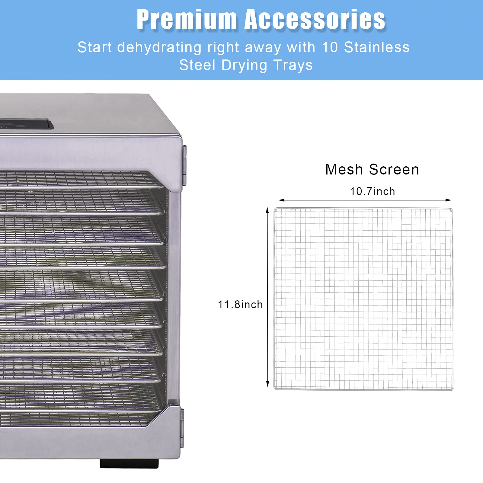 800W Food Dehydrator Machine with Digital Timer & Temperature Control - 10 BPA-Free Trays for Drying Fruits, Vegetables, Meat & Beef Jerky | Perfect for Home Kitchen, Camping & Healthy Snack Preparation
