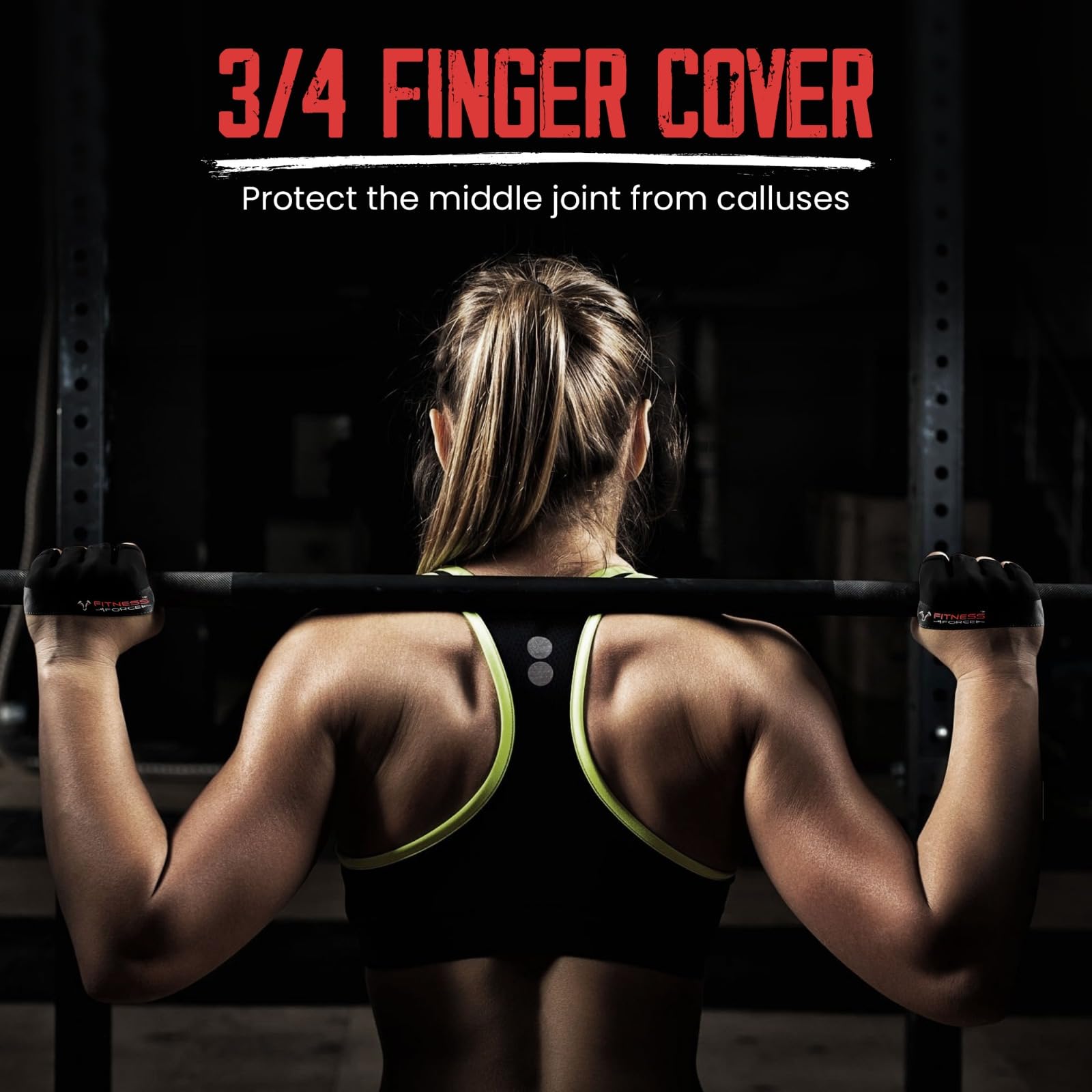 FITNESS FORCE Workout Gloves for Men & Women - Non-Slip Weight Lifting Gloves with Full Palm Protection - Fingerless Gym Gloves for Callus Prevention & Better Grip - Perfect for CrossFit, Powerlifting & Strength Training