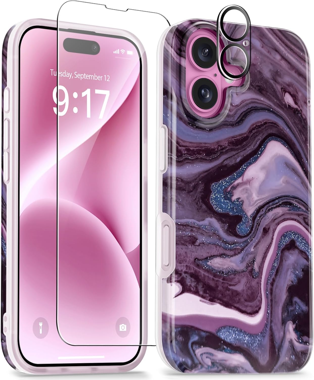 iPhone 16 Case with Screen Protector & Camera Lens Protector - Slim TPU Shockproof Bumper Cover | Protective Phone Case for Everyday Use, Travel & Outdoor Activities