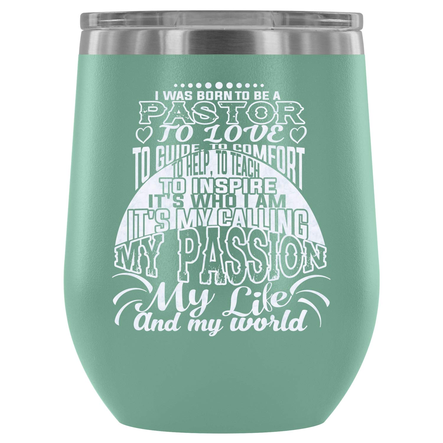 Vacuum Insulated Stainless Steel Stemless Wine Tumbler - 12Oz Teal Pastor Gift for Church Ministers, Communion & Bible Study - Keeps Drinks Hot/Cold for Hours