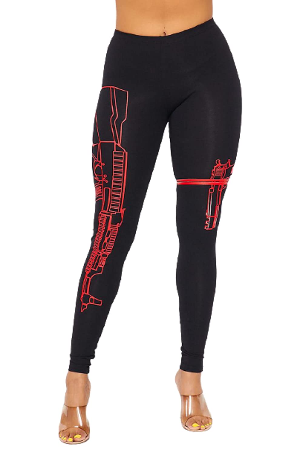 USA Made Guns Out Machine Gun Leggings - Women's High Waist Yoga Pants (Plus Size XL, XXL, XXXL) for Workout, Gym & Casual Wear